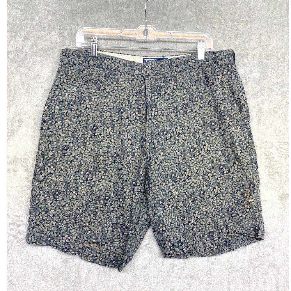 Polo Ralph Lauren Shorts Linen Cotton Mens 35 Blue Green Floral Eclectic Preppy